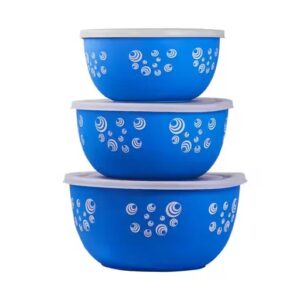Home 16 Kariox Microwave Safe Stainless Steel Plastic Coated Mixing Bowls Set Food Serving and Storage Containers Scratch Resistant Set of 3 (500 ml, 800 ml, 1200ml)