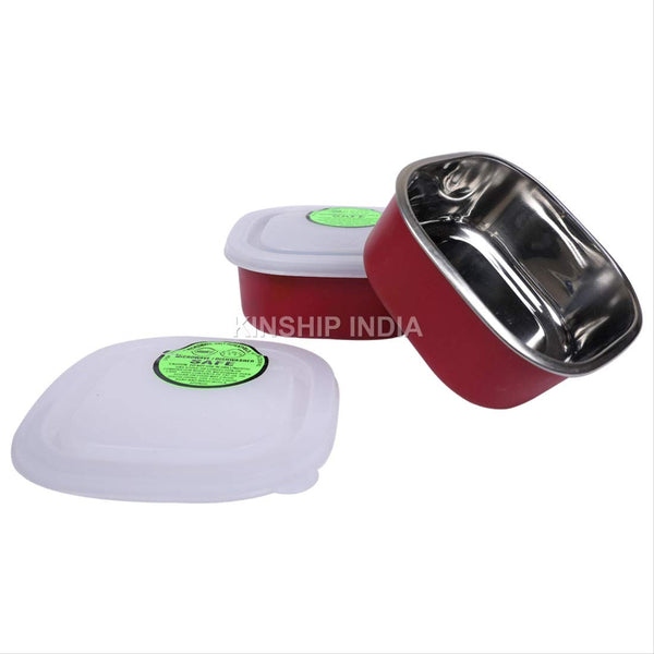 Kariox Microwave Safe Stainless Steel Square Lunch Containers for Office/Home Set of 2 (350 ML Approx) Ideal For Kids & Adults (RED) 4 Kariox Microwave Safe Stainless Steel Square Lunch Containers for Office/Home Set of 2 (350 ML Approx) Ideal For Kids & Adults (RED) - Image 4