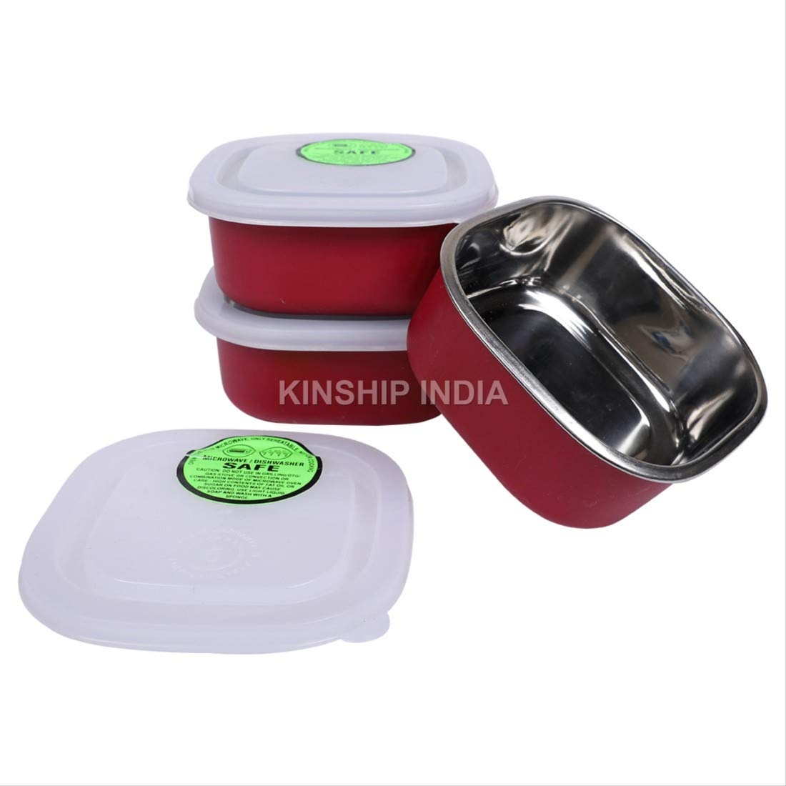 Kariox Microwave Safe Stainless Steel Square Lunch Containers for Office/Home Set of 2 (350 ML Approx) Ideal For Kids & Adults (RED) 3 Kariox Microwave Safe Stainless Steel Square Lunch Containers for Office/Home Set of 2 (350 ML Approx) Ideal For Kids & Adults (RED) - Image 3