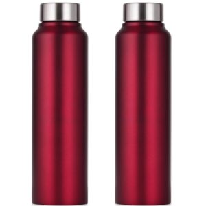 Home 23 Kariox Stainless Steel Water Bottle 1000 ml, Set of 2, Single Walled I Leak Proof Lid, Rust Proof I For Home, School, Office and Gym I Red Color