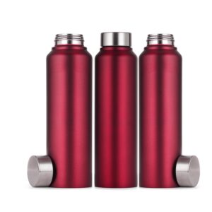 Home 26 Kariox Stainless Steel Water Bottle 1000 ml, Set of 3, Single Walled I Leak Proof Lid, Rust Proof I For Home, School, Office and Gym I Red Color