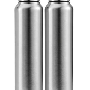 Home 24 Kariox Stainless Steel Water Bottle 1000 ml, Set of 2, Single Walled I Leak Proof Lid, Rust Proof I For Home, School, Office, Gym I Silver Color