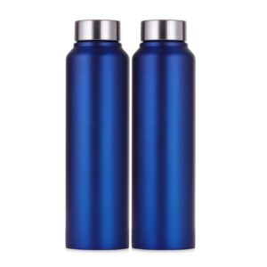 Home 22 Kariox Stainless Steel Water Bottle 1000 ml, Set of 2, Single Walled I Leak Proof Lid, Rust Proof I For Home, School, Office and Gym I Blue Color