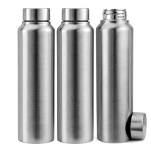 Home 27 Kariox Stainless Steel Water Bottle 1000 ml, Set of 3, Single Walled I Leak Proof Lid, Rust Proof I For Home, School, Office, Gym I Silver Color
