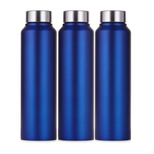 Home 25 Kariox Stainless Steel Water Bottle 1000 ml, Set of 3, Single Walled I Leak Proof Lid, Rust Proof I For Home, School, Office and Gym I Blue Color